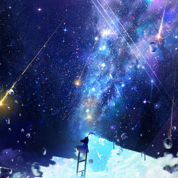 TrickOrTreat2024, scenery, illustration / 夜空を描く-時の画家-