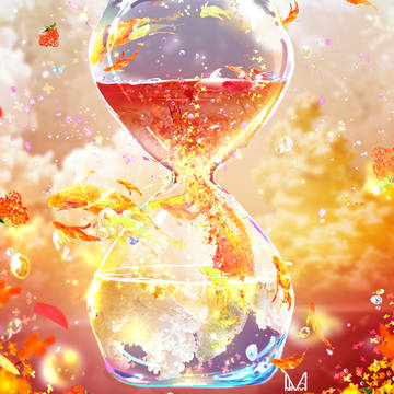 pixivFall2024, scenery, illustration / 秋を告げる水時計