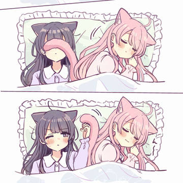 animal ears, yuri, cat ears / おやすみモコルコ