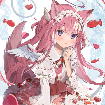 girl, pink hair, animal ears / 🍓