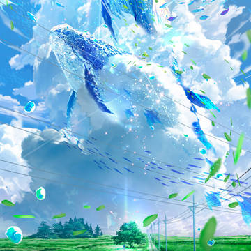 scenery, background, illustration / 夏空がサイダーのように弾ける