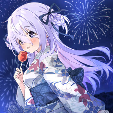 young lady, yukata, night / 花火とお嬢様