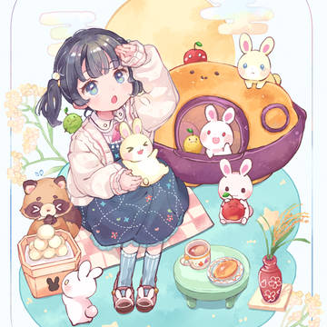 original, creation, girl / お月様を見上げて。