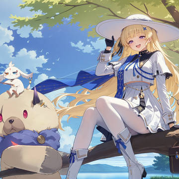 Wuthering Waves, illustration, White silk pantyhose / 菲比和她的声骸伙伴