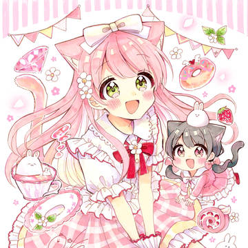cat ears, animal ears, analog illustration / コピック モコちゃん