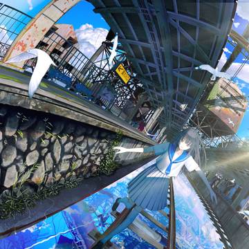 original, scenery, background / 夏に浮かぶ駅