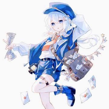 girl, creation, white hair / 月の裏郵便局