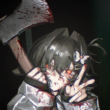 black hair, animal ears, blood / American Psycho